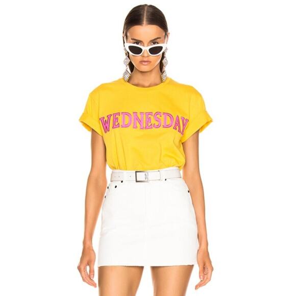 Alberta Ferretti Wednesday T-Shirt Short Sleeve Yellow Pink Size Small - Picture 1 of 8